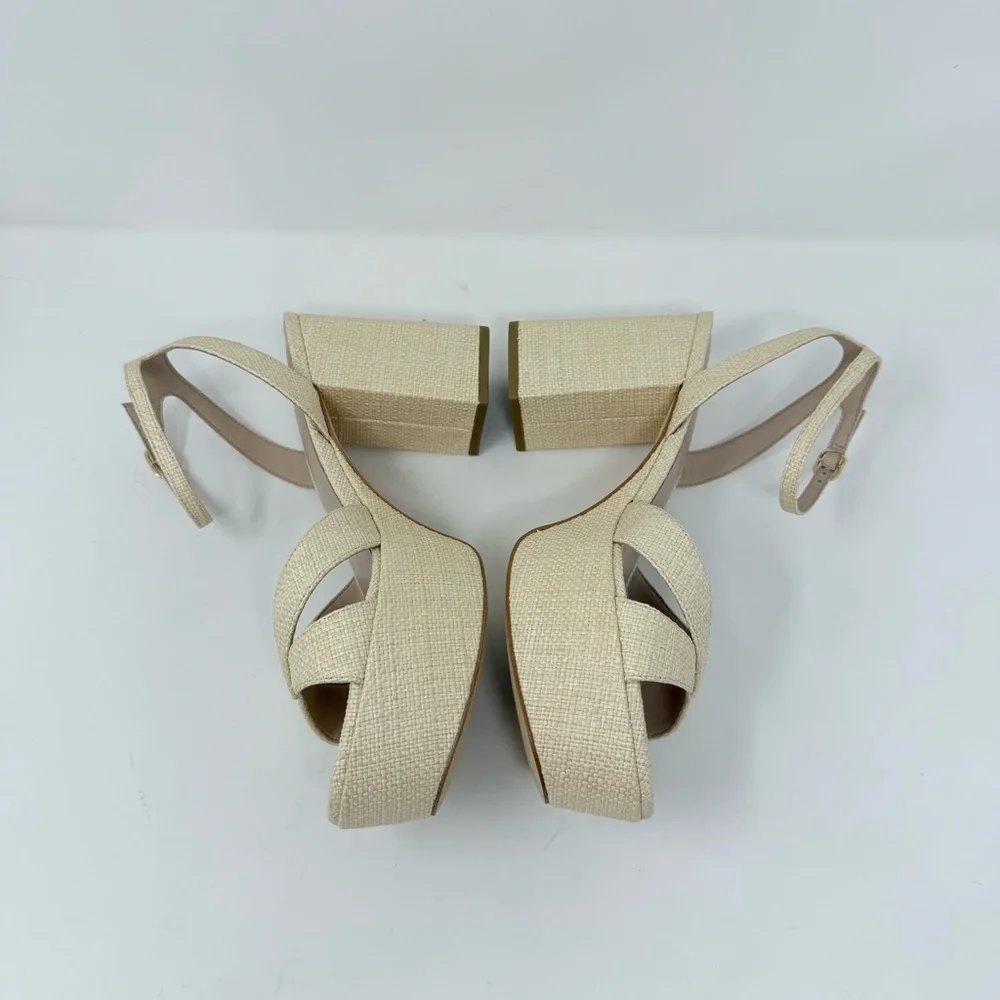 New Stuart Weitzman Miami Mid Platform Sandals Natural Sz 9.5